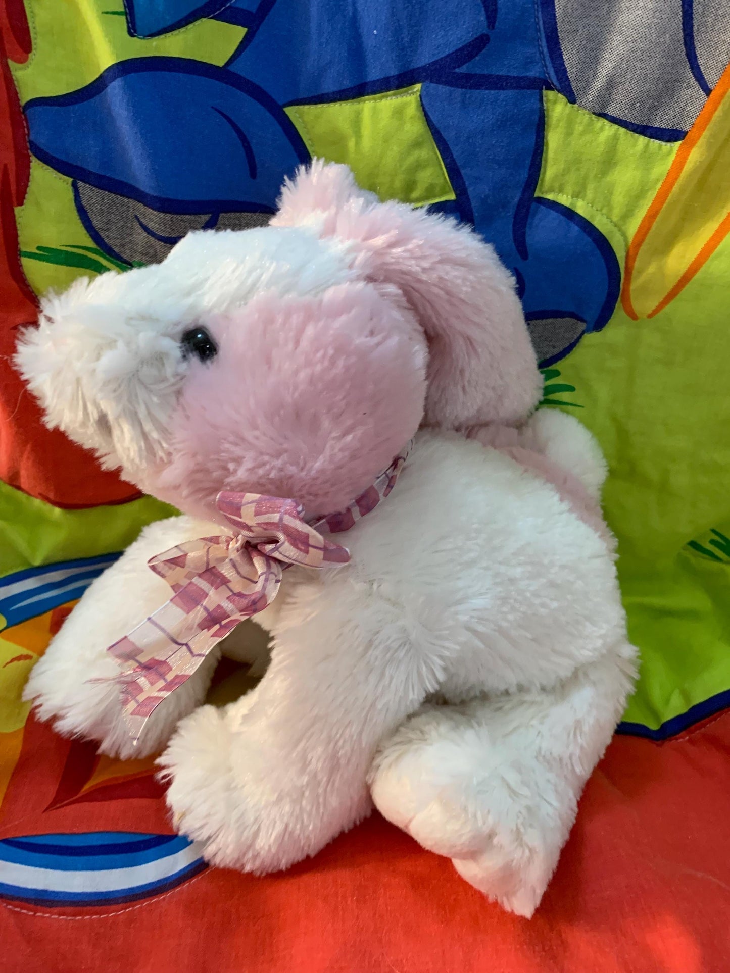 Vintage Pink & White Plush Bunny with Beans