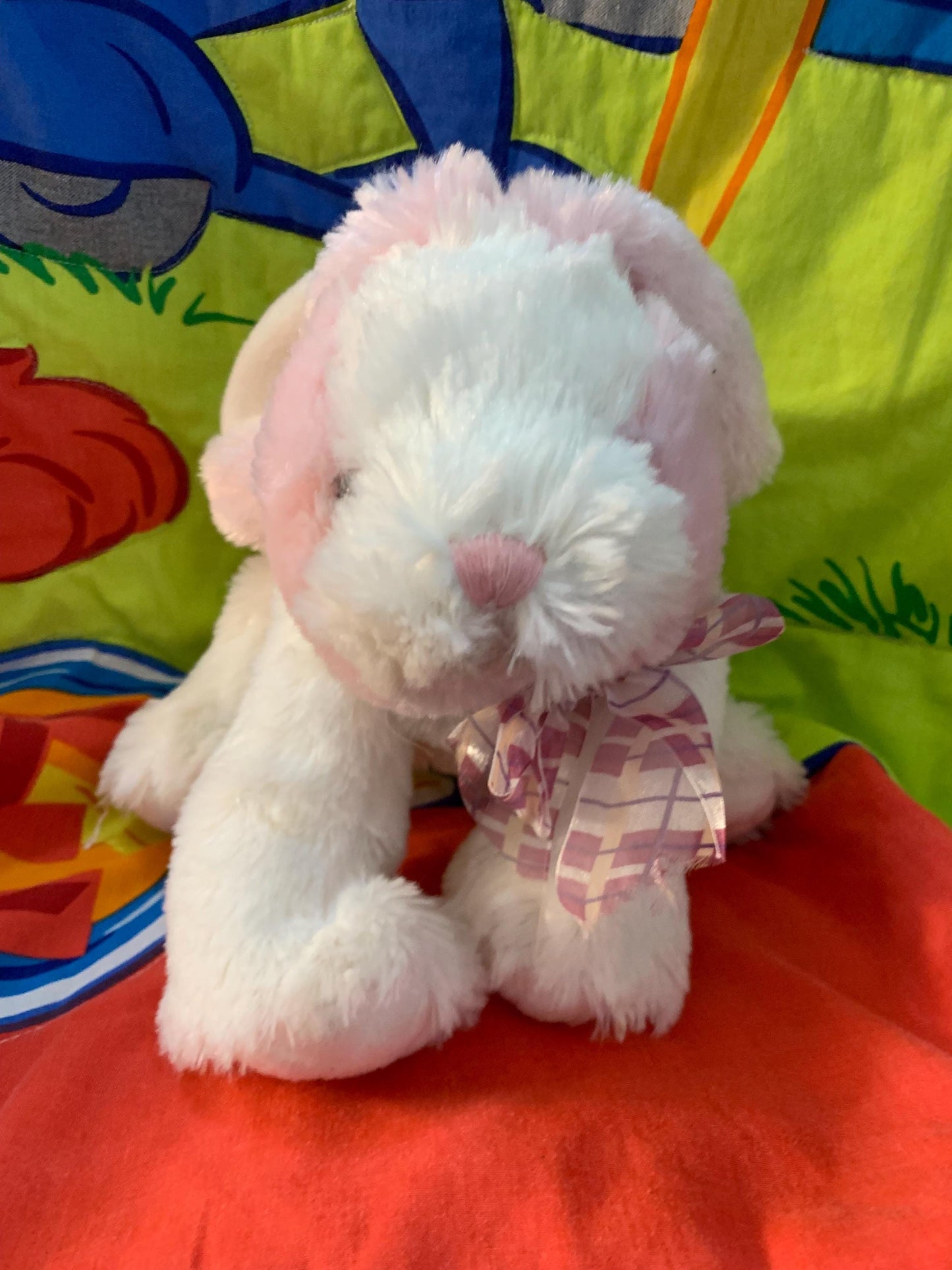 Vintage Pink & White Plush Bunny with Beans