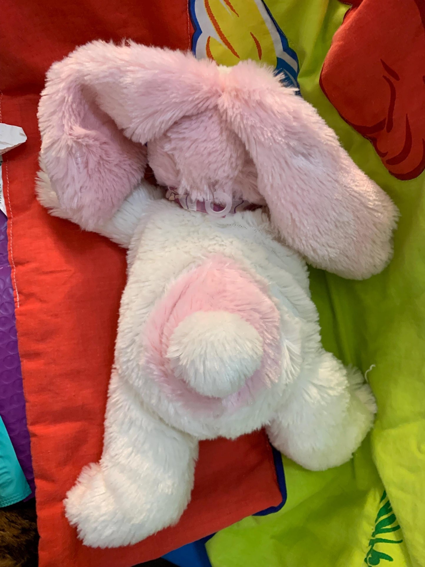 Vintage Pink & White Plush Bunny with Beans