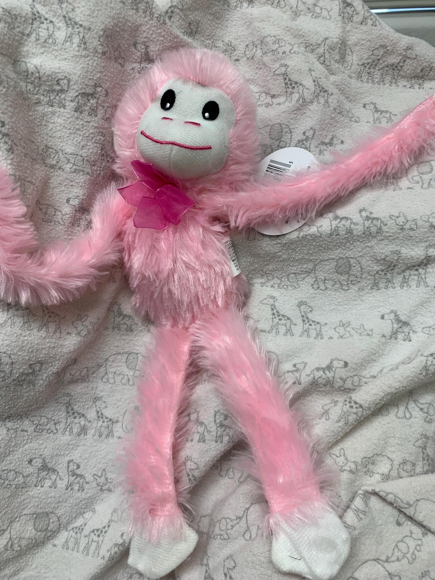 Fuzzy Friends Pink And  White Monkey Plush. Choose Color and Stuffing. NWT
