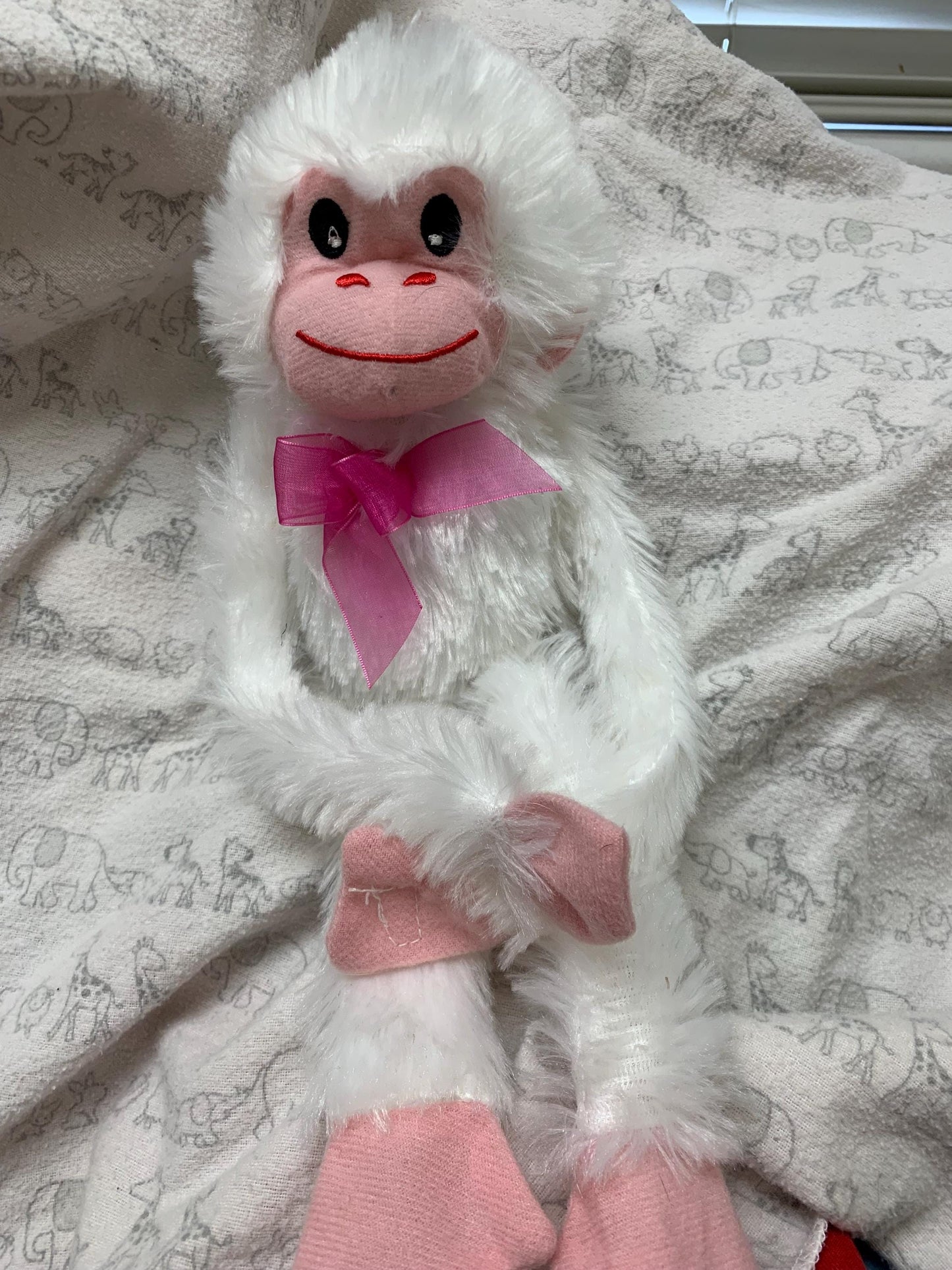 Fuzzy Friends Pink And  White Monkey Plush. Choose Color and Stuffing. NWT