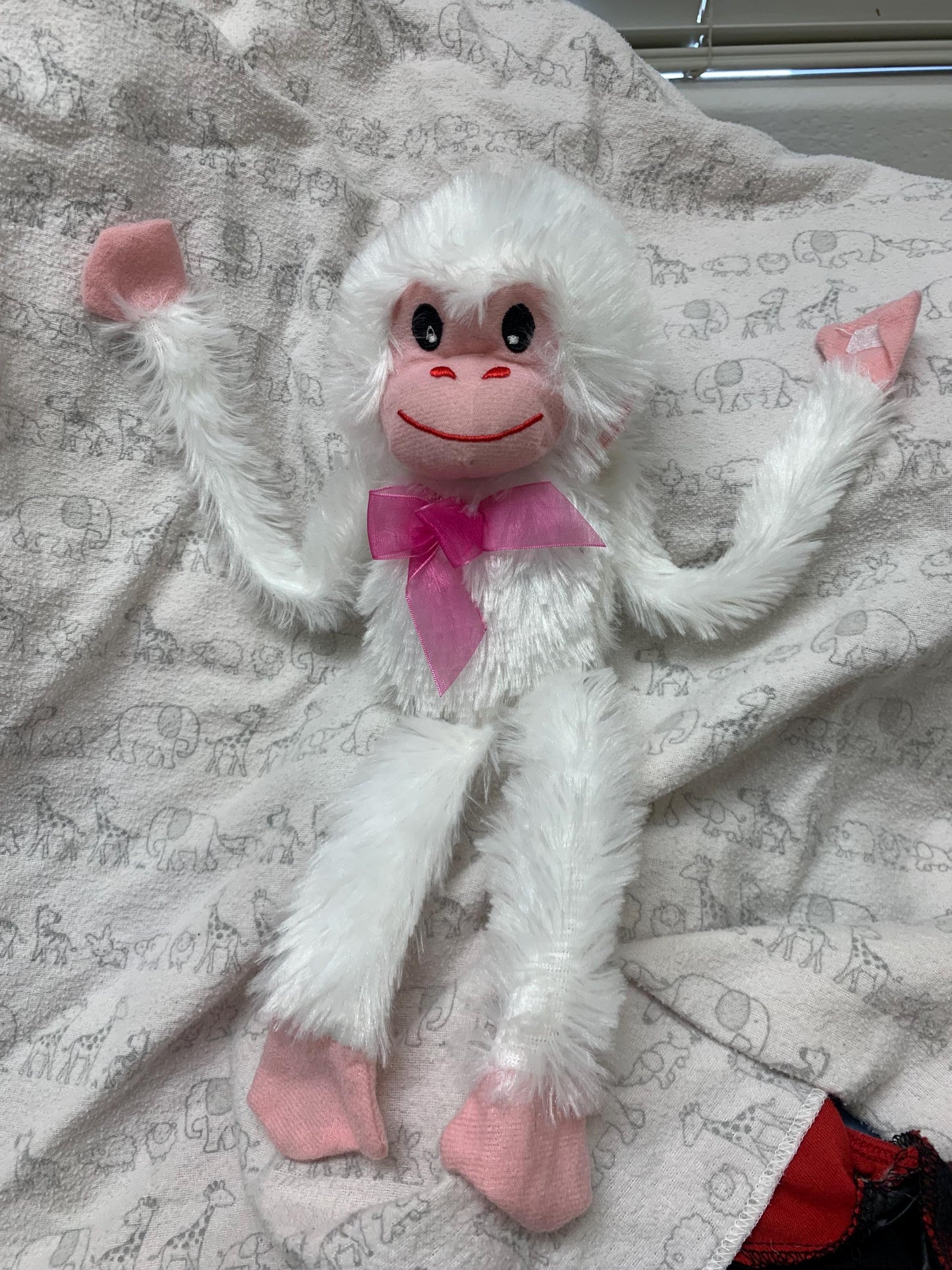 Fuzzy Friends Pink And  White Monkey Plush. Choose Color and Stuffing. NWT