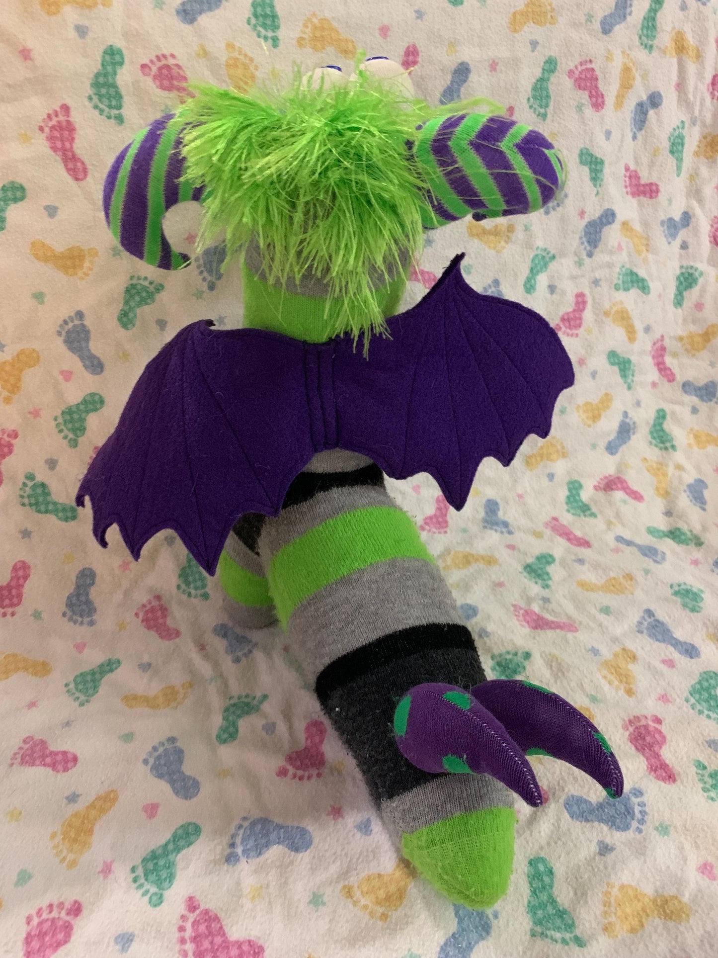 Handmade Dragon Alligator Sock Creature - OOAK Plush Toy