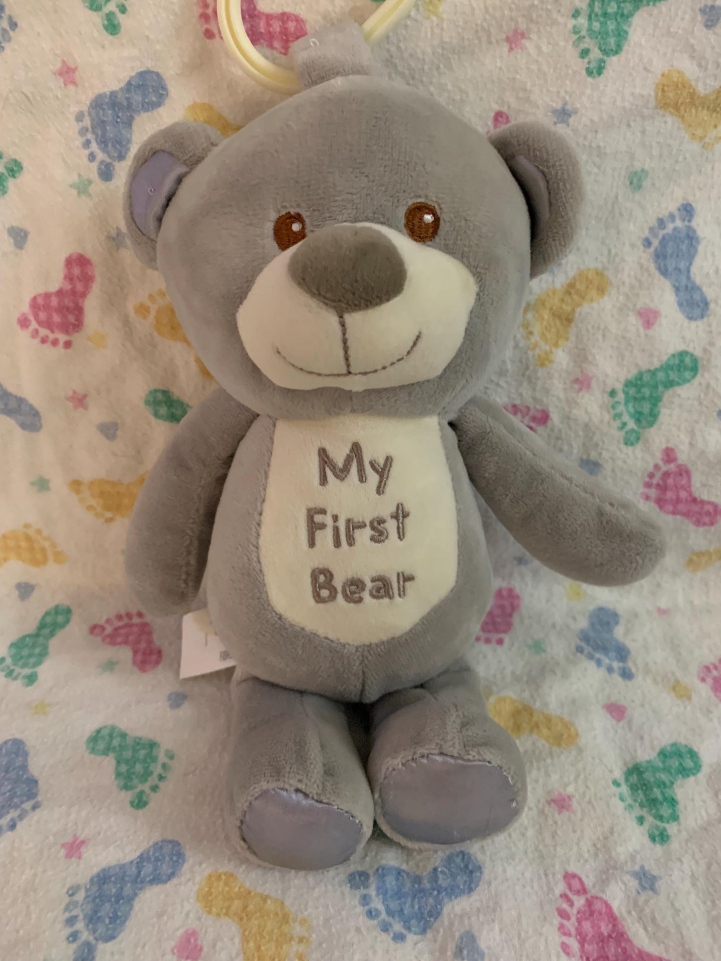 Kellytoy Gray My First Bear Plush with Rattle, Crib Stroller Hanger