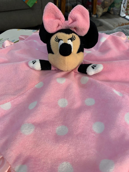 Minnie Mouse Baby Security Blanket, Pink Polka Dot Lovey (13x13)