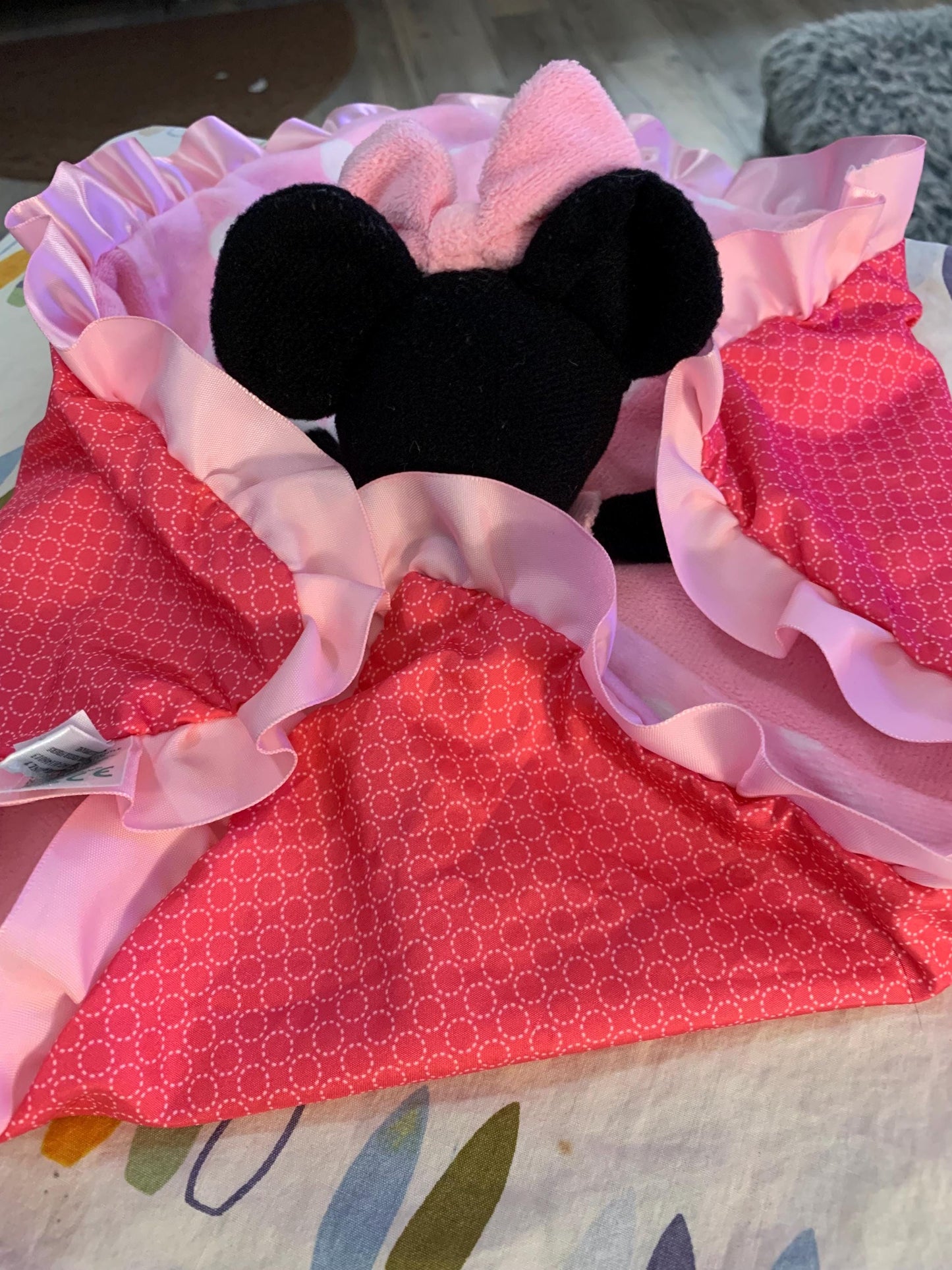 Minnie Mouse Baby Security Blanket, Pink Polka Dot Lovey (13x13)