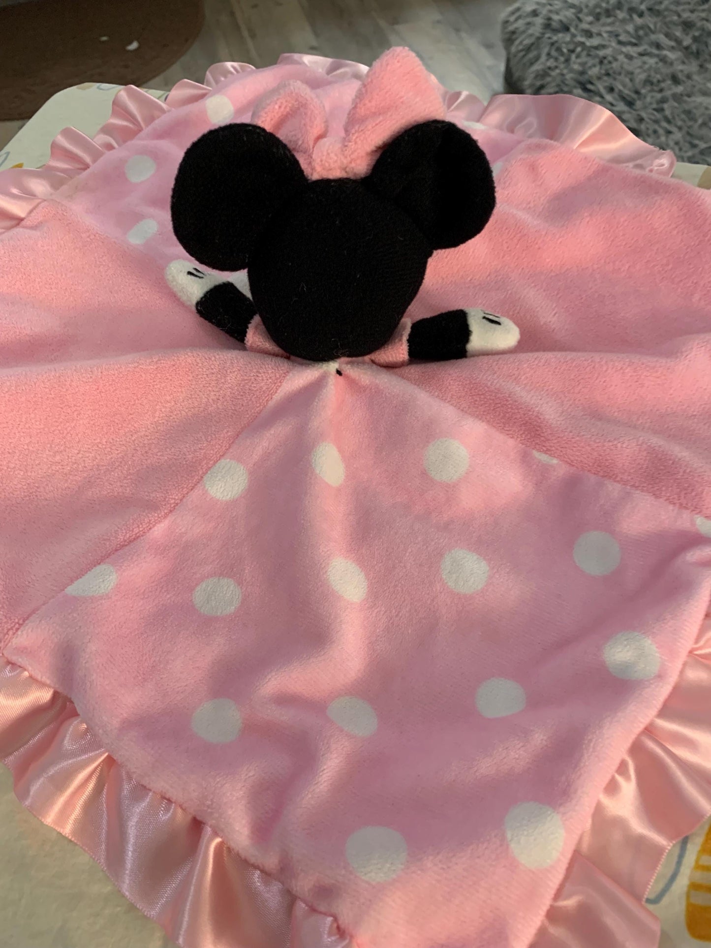 Minnie Mouse Baby Security Blanket, Pink Polka Dot Lovey (13x13)