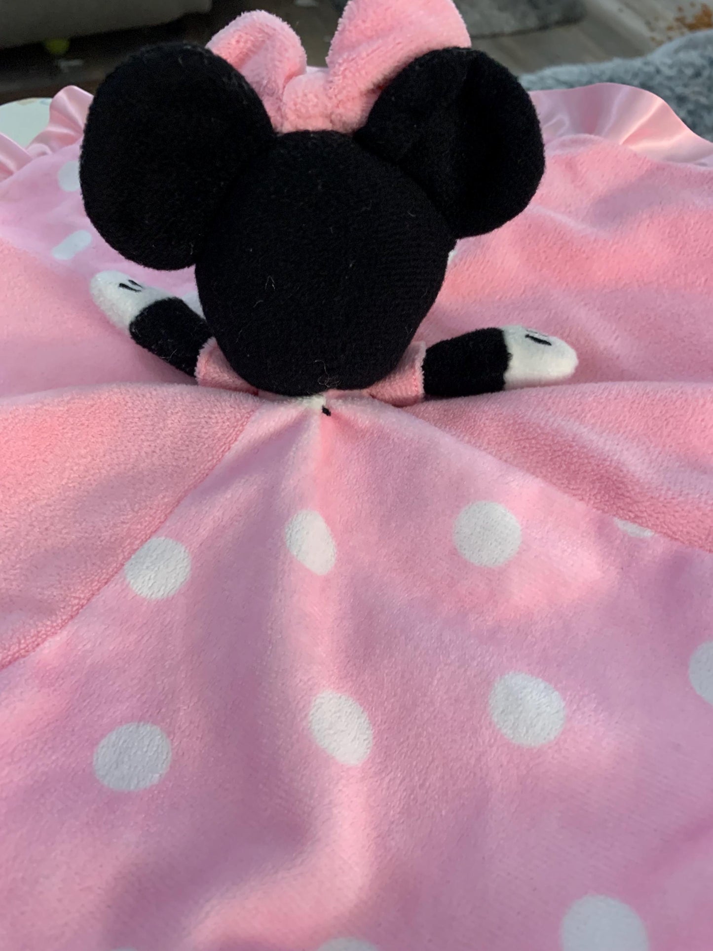 Minnie Mouse Baby Security Blanket, Pink Polka Dot Lovey (13x13)