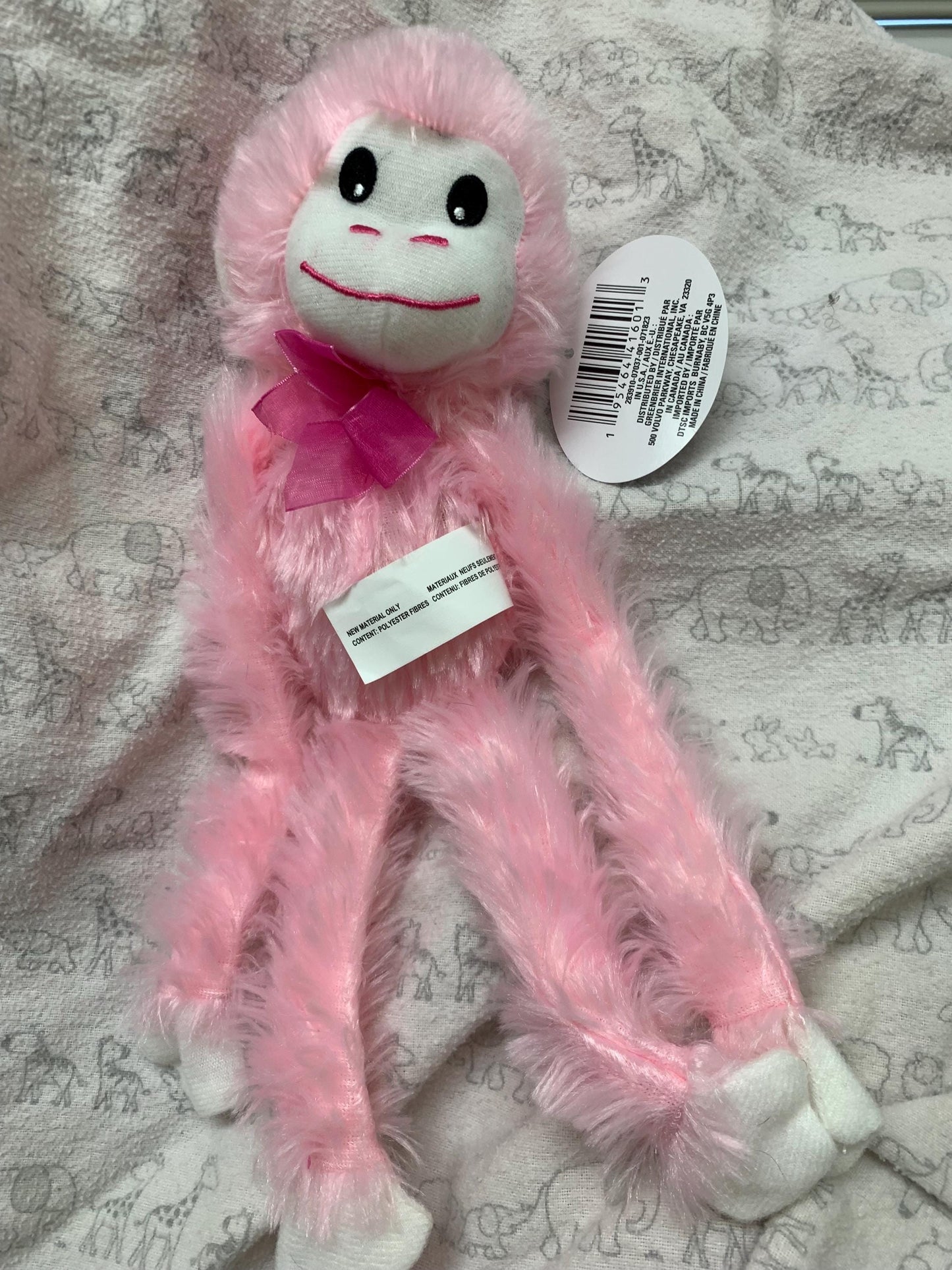 Fuzzy Friends Pink And  White Monkey Plush. Choose Color and Stuffing. NWT