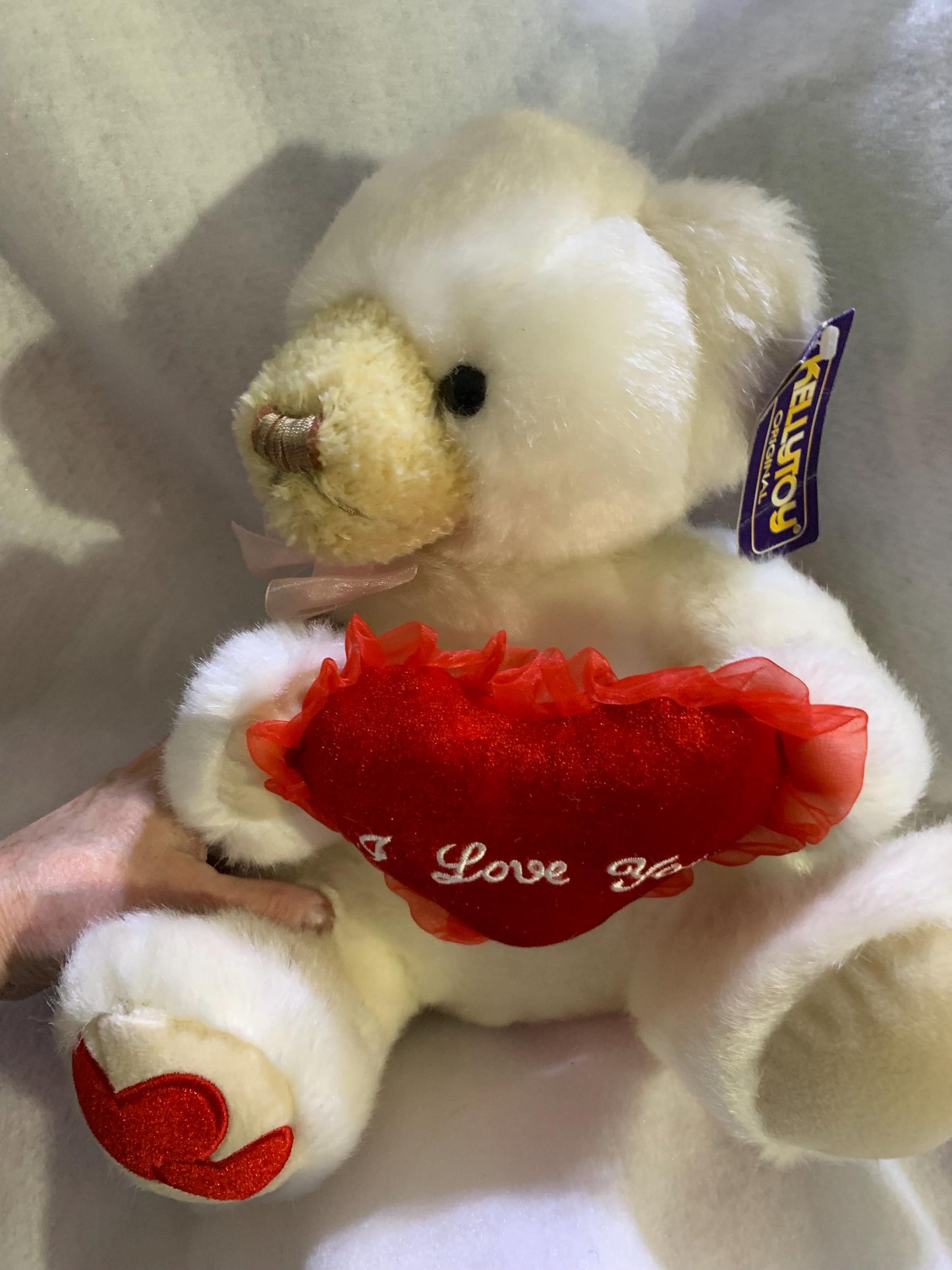 Kellytoy Teddy Bear Plush with I Love You Heart, Pink Ribbon