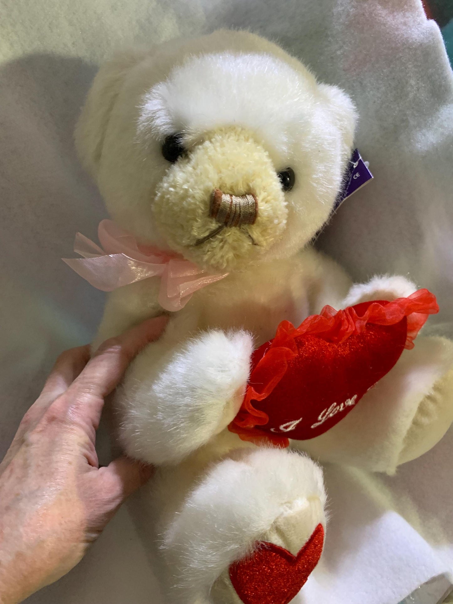 Kellytoy Teddy Bear Plush with I Love You Heart, Pink Ribbon