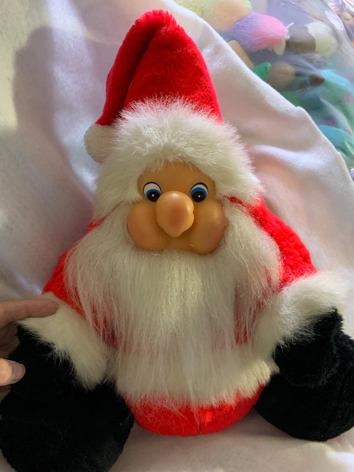 Santa Claus Red And White Rubber, Vinyl Face Christmas Plush. 1985 Vintage Animal Toy