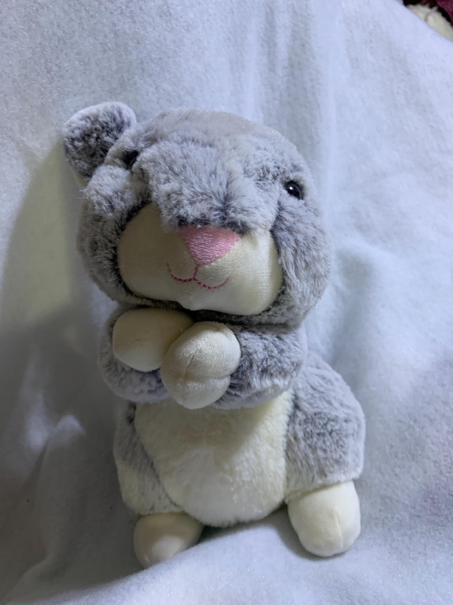 Gray and White Variegated Bunny Rabbit Plush. Bashful Face. Kellytoy