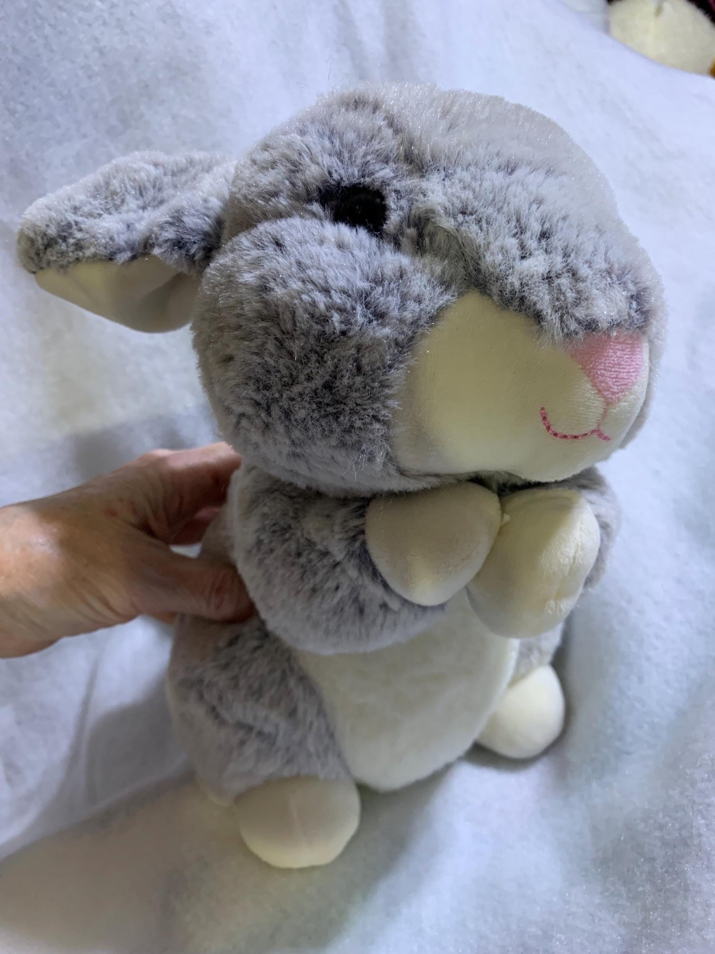 Gray and White Variegated Bunny Rabbit Plush. Bashful Face. Kellytoy