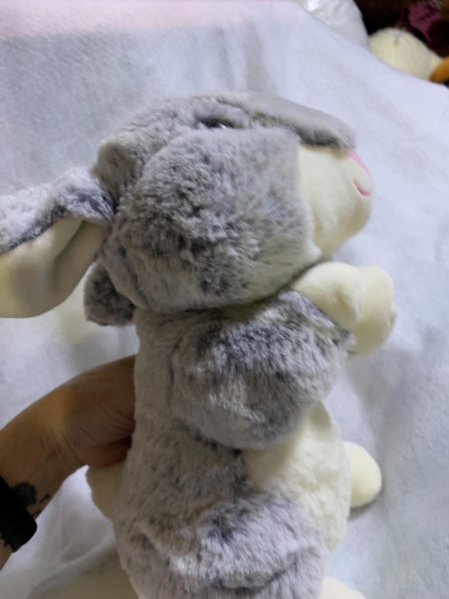 Gray and White Variegated Bunny Rabbit Plush. Bashful Face. Kellytoy