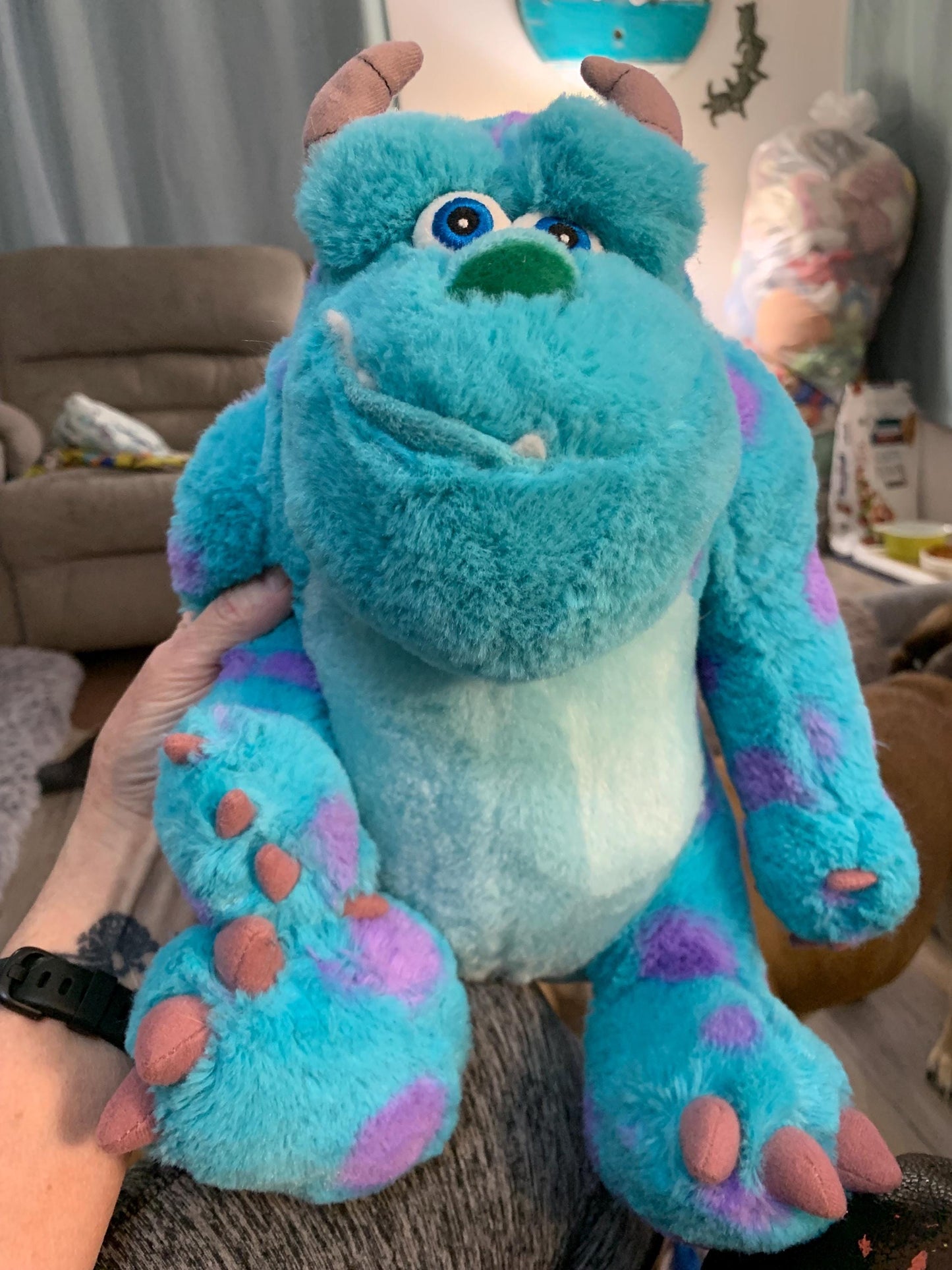 Sully James P Sullivan  Blue And Purple Monsters Inc Monster Plush. Sitting Position.