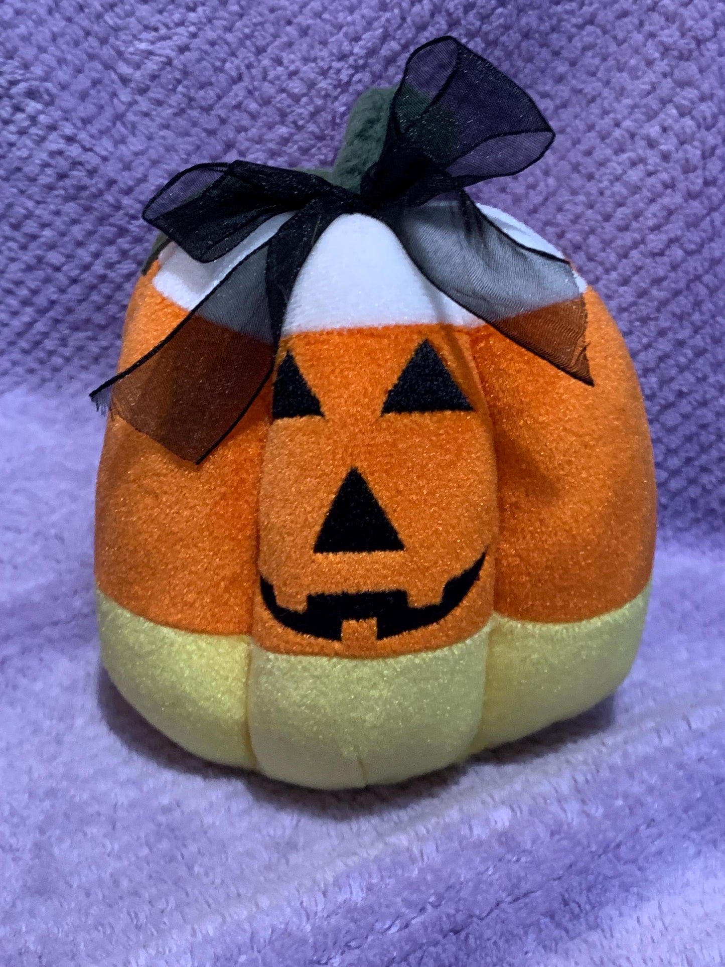 Candy Corn Pumpkin, Jack O Lantern Plush, Black Ribbon. Absolutely Adorable!