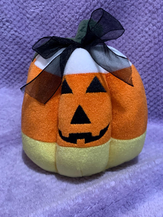 Candy Corn Pumpkin, Jack O Lantern Plush, Black Ribbon. Absolutely Adorable!