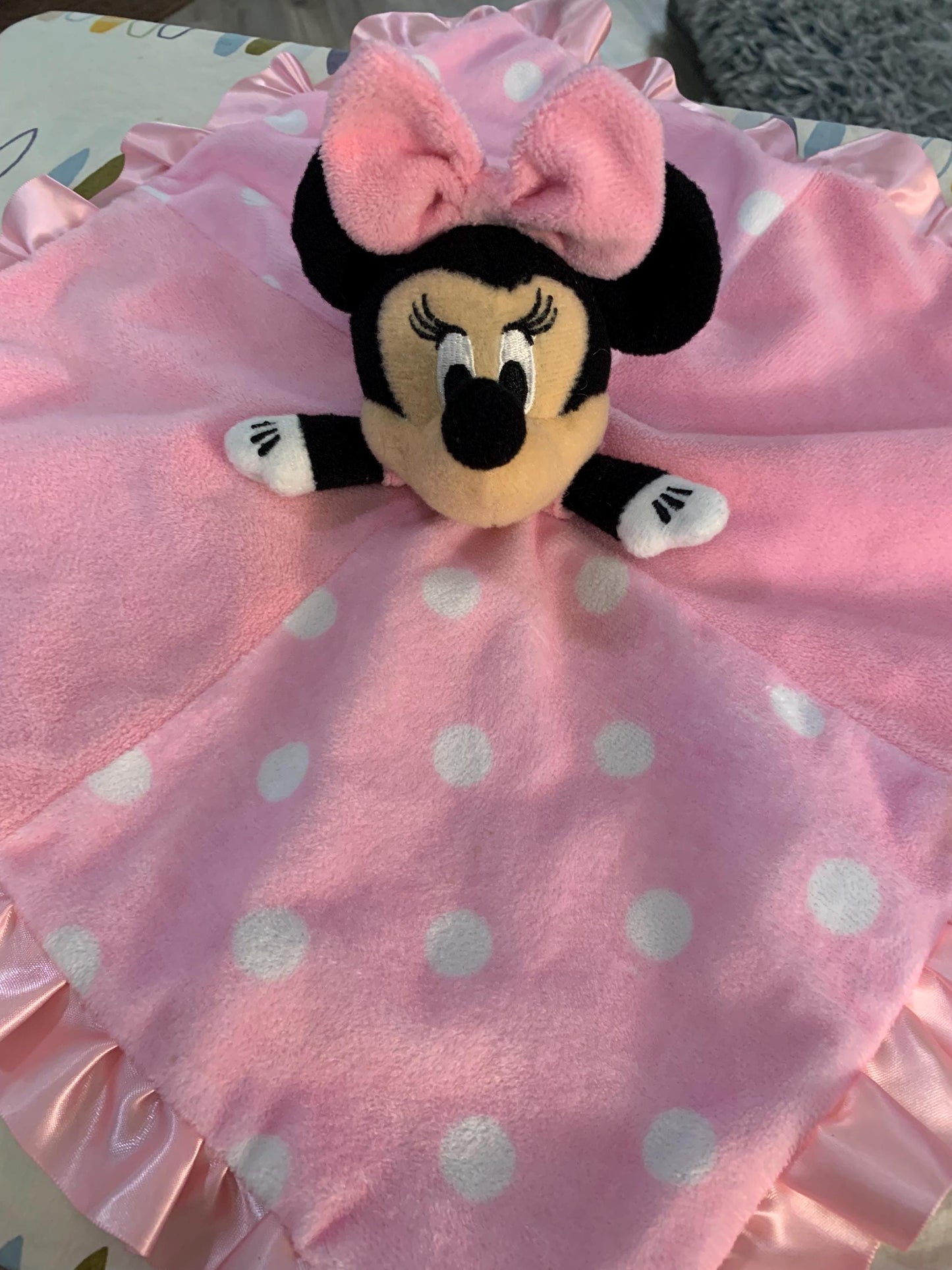 Minnie Mouse Baby Security Blanket, Pink Polka Dot Lovey (13x13)