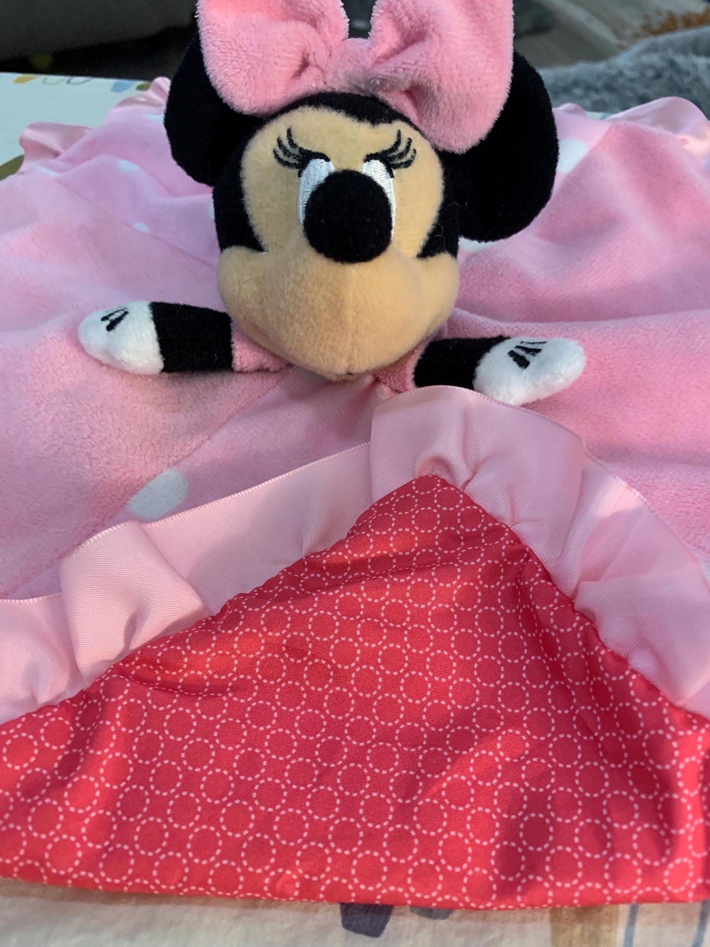 Minnie Mouse Baby Security Blanket, Pink Polka Dot Lovey (13x13)
