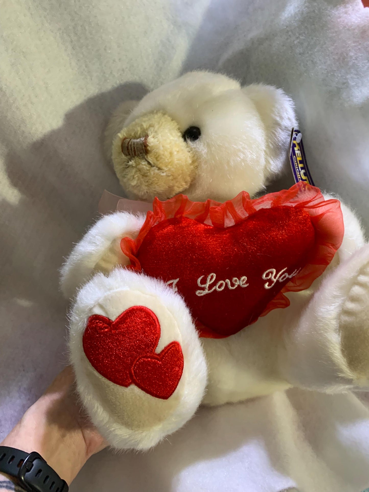 Kellytoy Teddy Bear Plush with I Love You Heart, Pink Ribbon