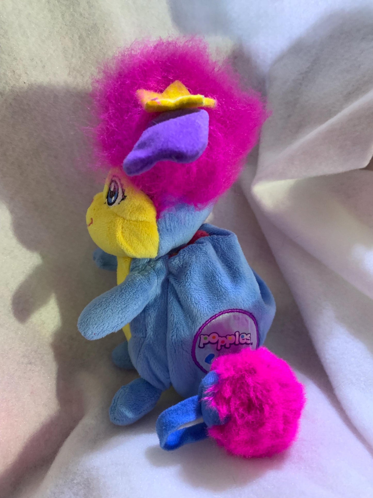 Vintage Popples Lulu Plush, Pink, Blue and Yellow, Spin Master