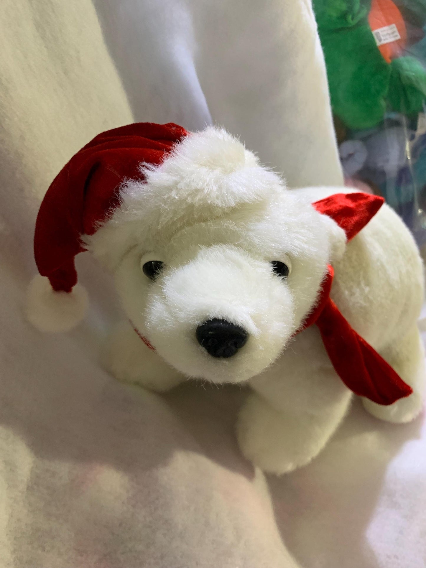 Dan Dee Plush Polar Bear with Red Velvet Hat and Scarf