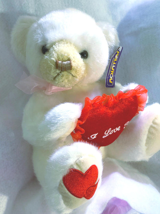 Kellytoy Teddy Bear Plush with I Love You Heart, Pink Ribbon