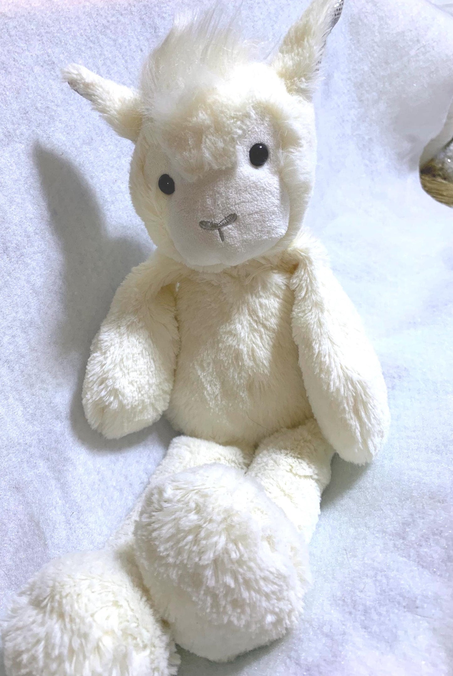 White Alpaca Llama Plush, Fuzzy Stuffed Animal (Missing Scarf)