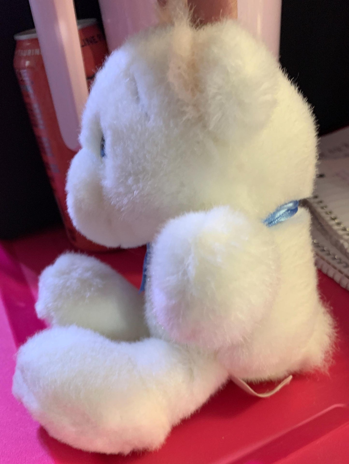 Precious Moments White Opal Teddy Bear Plush, Blue Ribbon