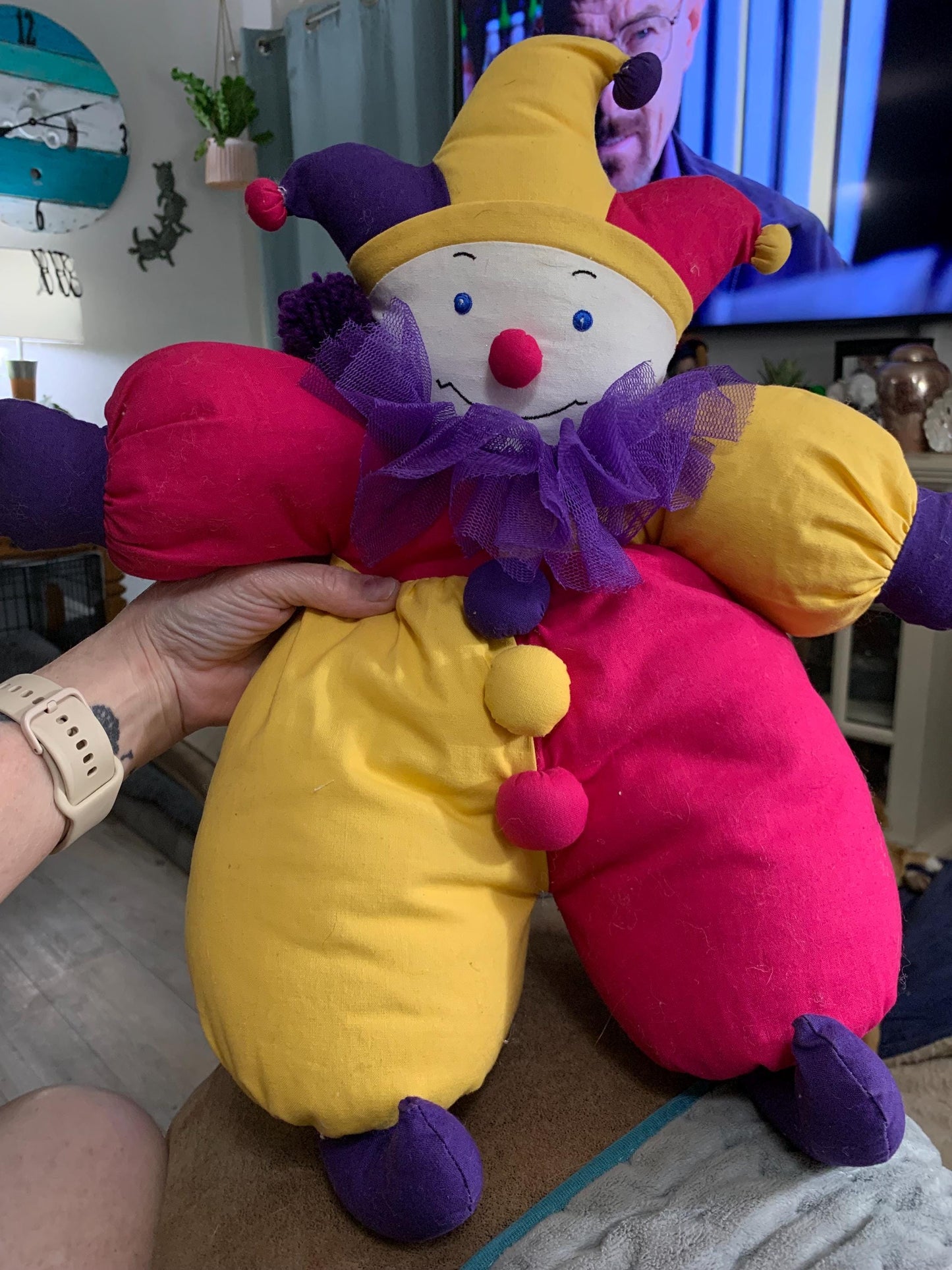 Pier 1 Imports Pink Purple And Yellow Clown Plush. Rare And Hard To Find