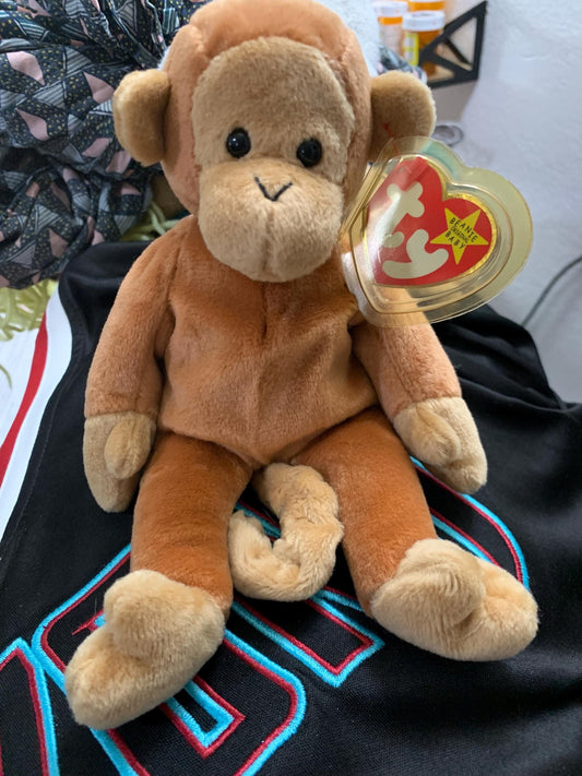 Ty Beanie Baby Bongo the Monkey Plush with intact hang tag 1995