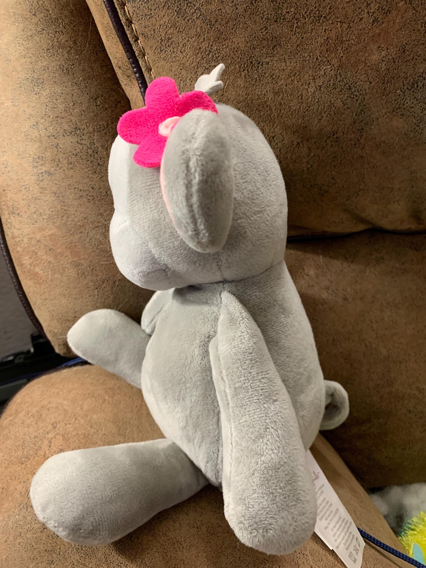Lambs & Ivy Gray Plush Monkey, Floral Accent