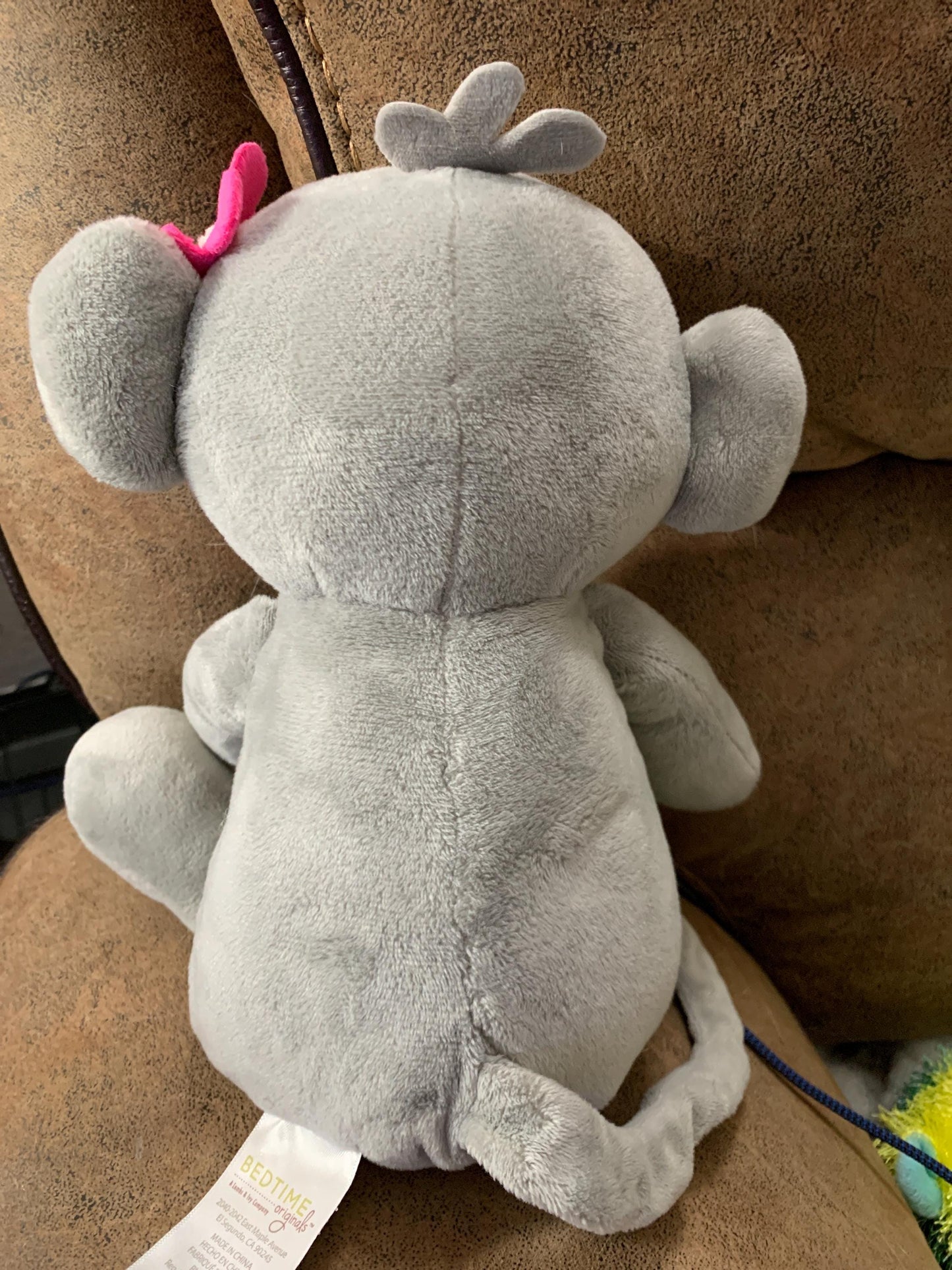 Lambs & Ivy Gray Plush Monkey, Floral Accent