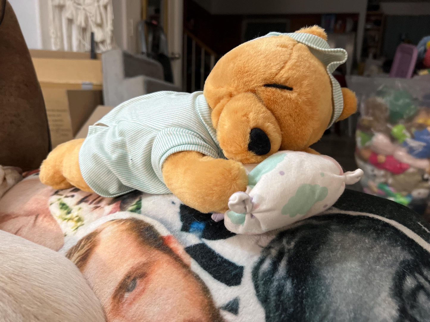 Vintage Winnie the Pooh Plush: Sleepy Bear in Pajamas with Pillow