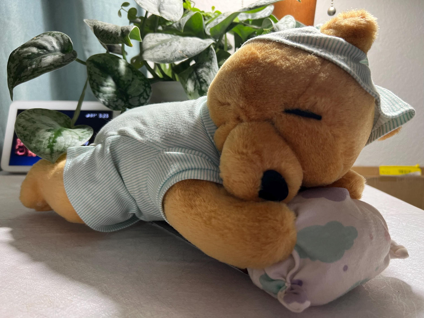 Vintage Winnie the Pooh Plush: Sleepy Bear in Pajamas with Pillow