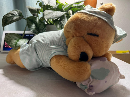Vintage Winnie the Pooh Plush: Sleepy Bear in Pajamas with Pillow