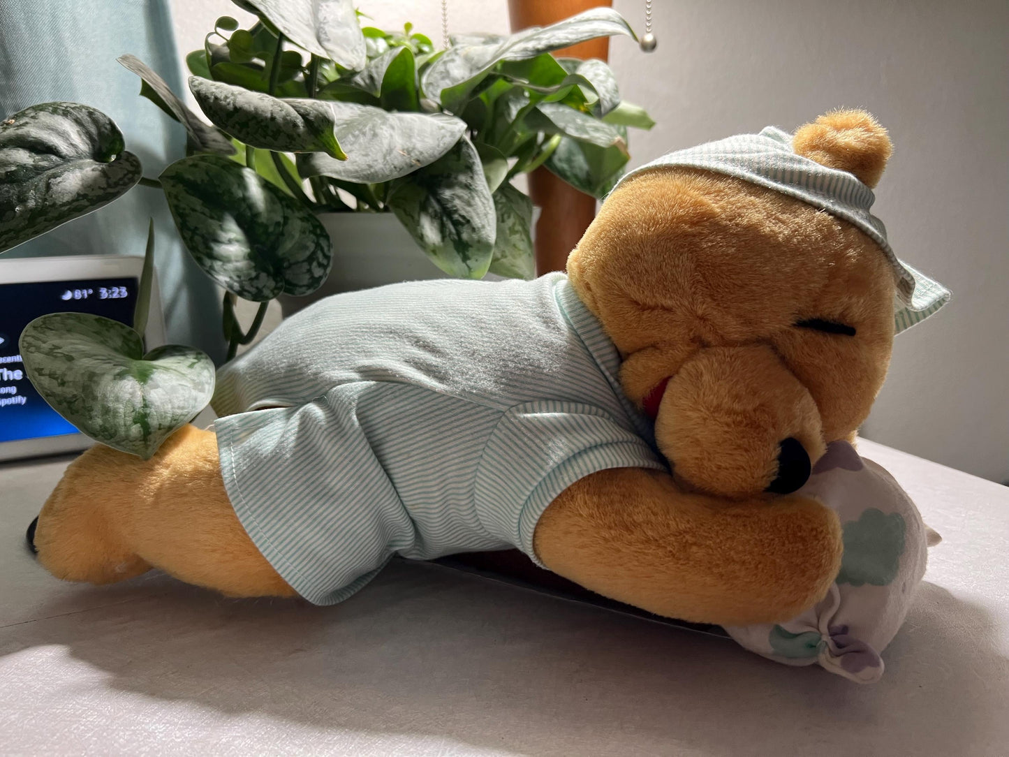 Vintage Winnie the Pooh Plush: Sleepy Bear in Pajamas with Pillow