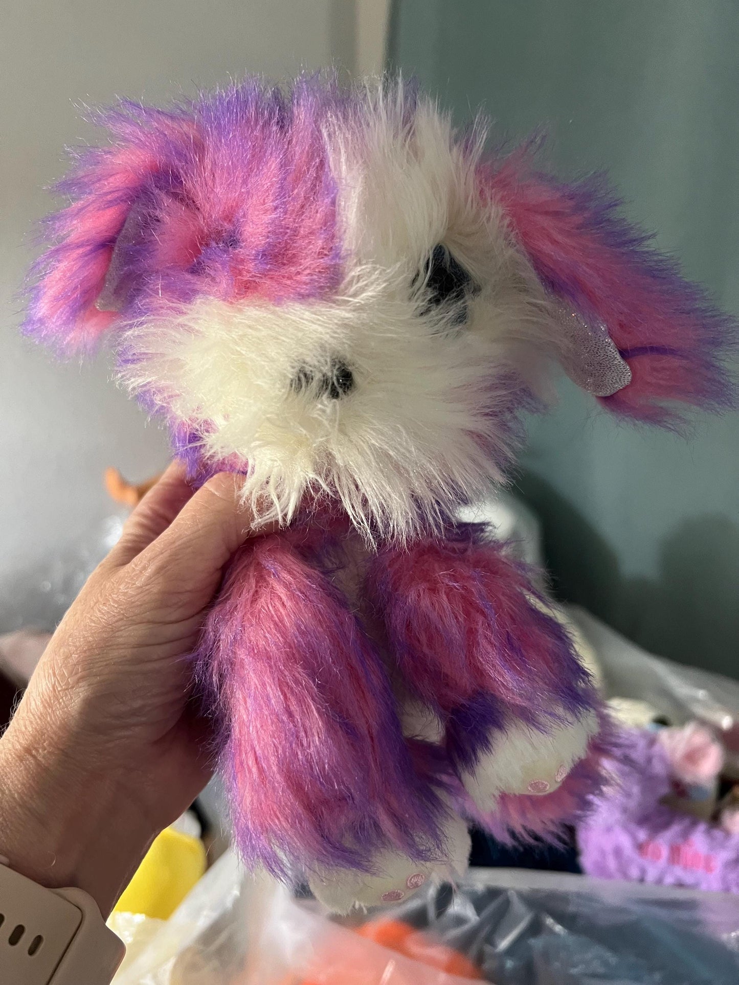 Scruff Luvs Plush Dog, Pink Purple White, Blue Eyes