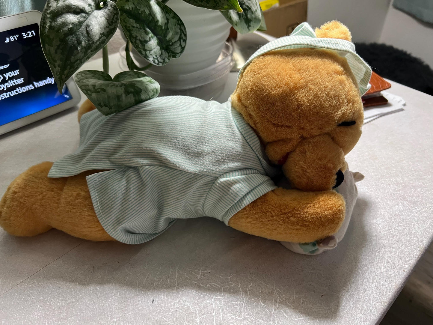 Vintage Winnie the Pooh Plush: Sleepy Bear in Pajamas with Pillow