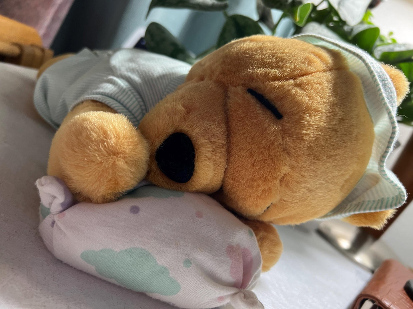 Vintage Winnie the Pooh Plush: Sleepy Bear in Pajamas with Pillow