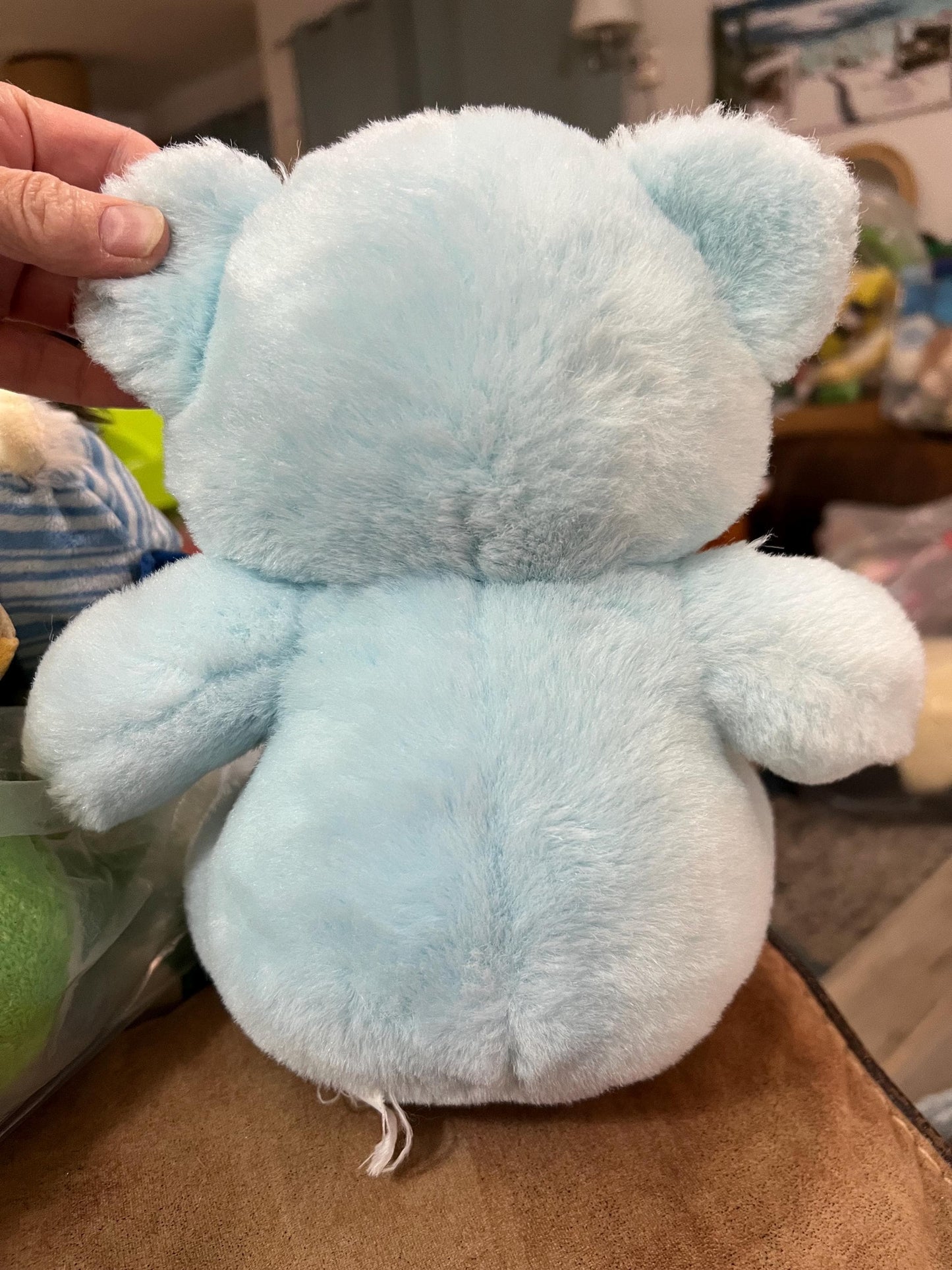 Rare Kmart Main Joy Blue Teddy Bear Plush with ABC Block and Rattle Vintage Collector Grade