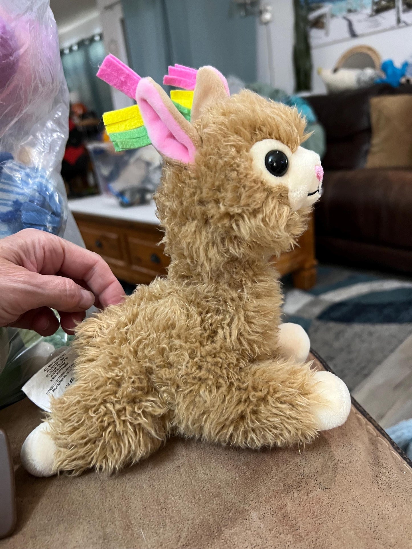 Brown Llama Alpaca Plush, Pink Heart Nose, Pastel Ears