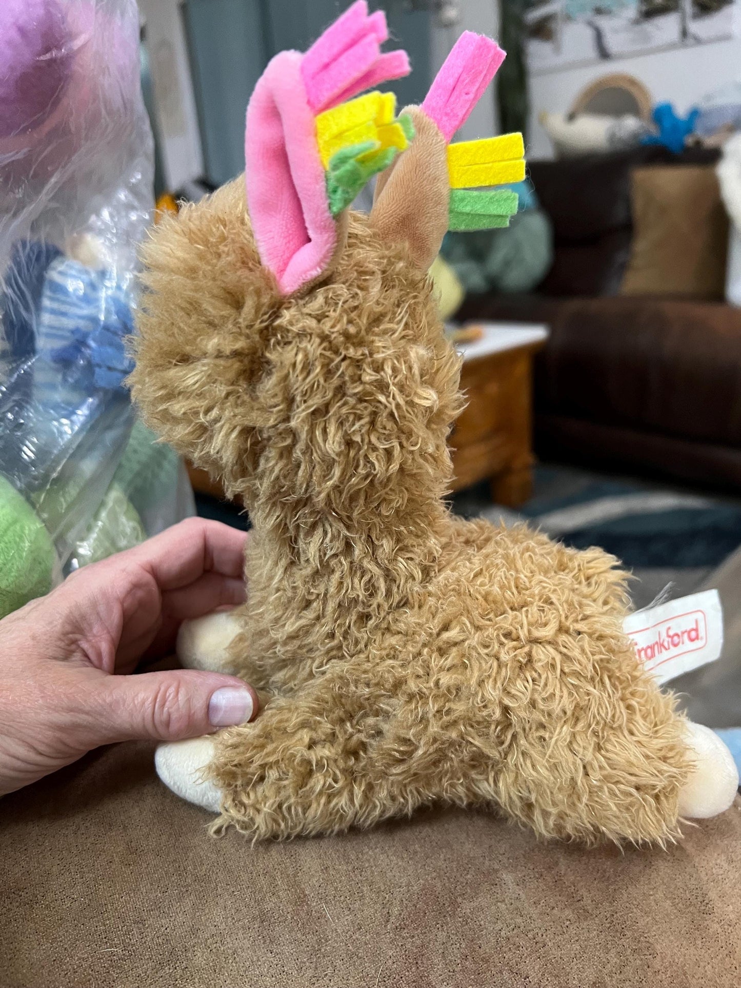 Brown Llama Alpaca Plush, Pink Heart Nose, Pastel Ears