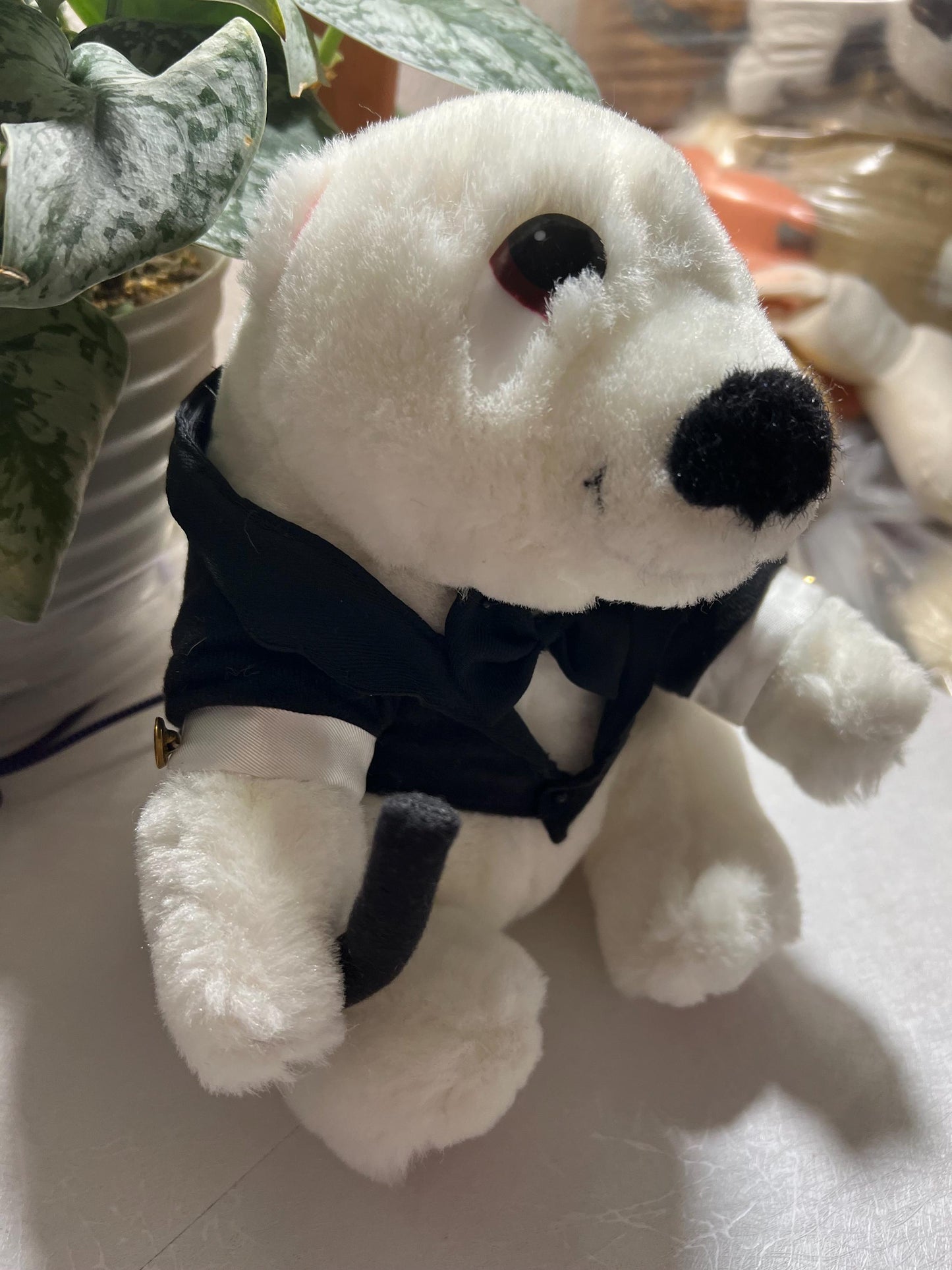 Vintage White Polar Bear Plush Toy: Magician Tuxedo