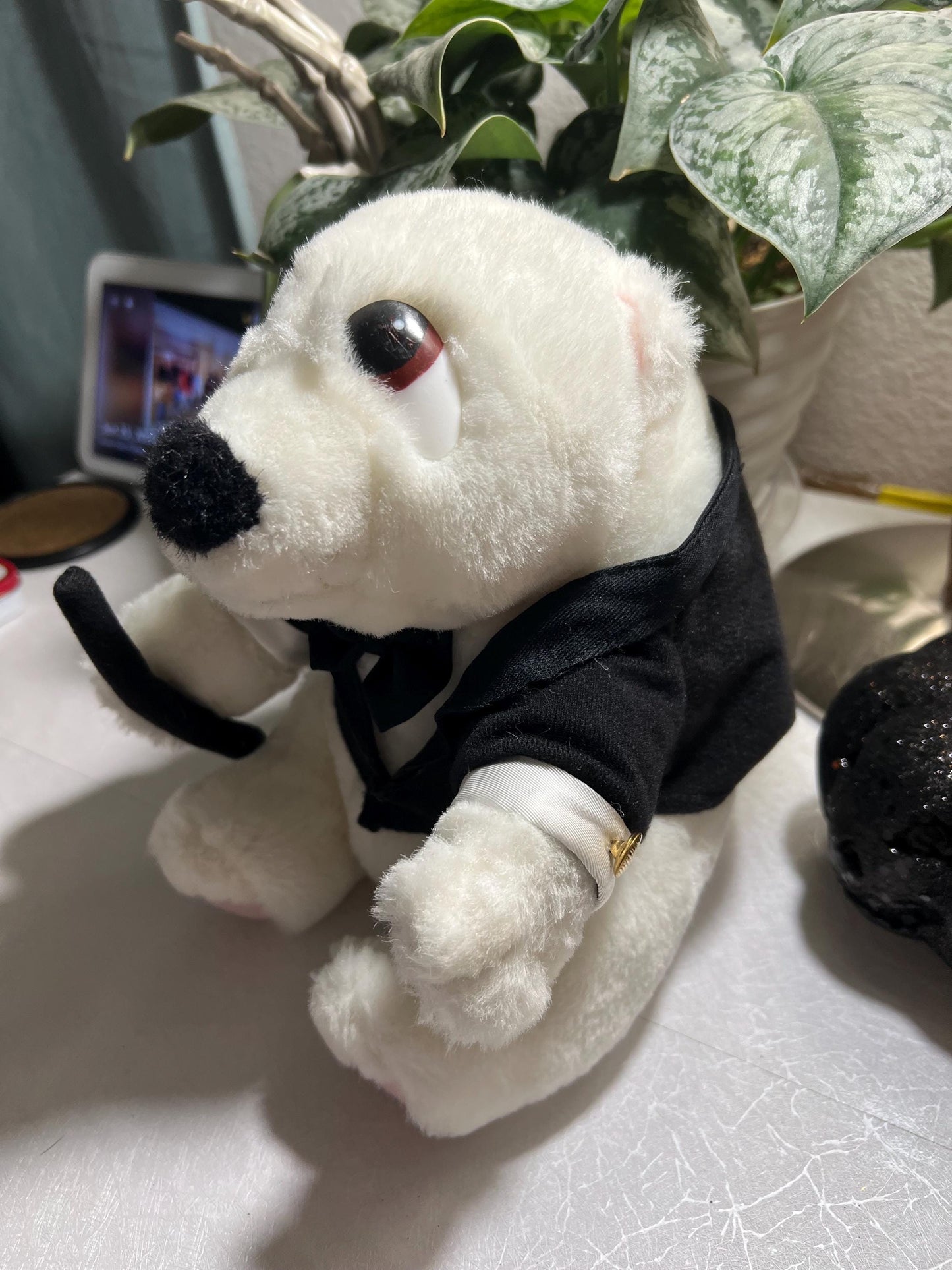 Vintage White Polar Bear Plush Toy: Magician Tuxedo