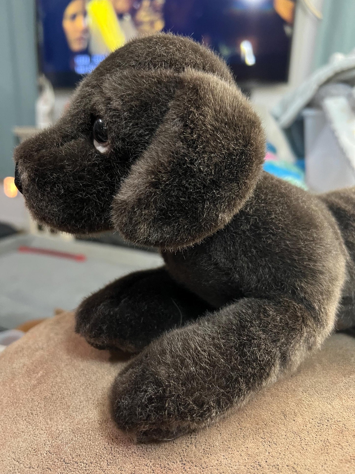 Russ international chocolate brown lab dog plush with brown plaid ribbon