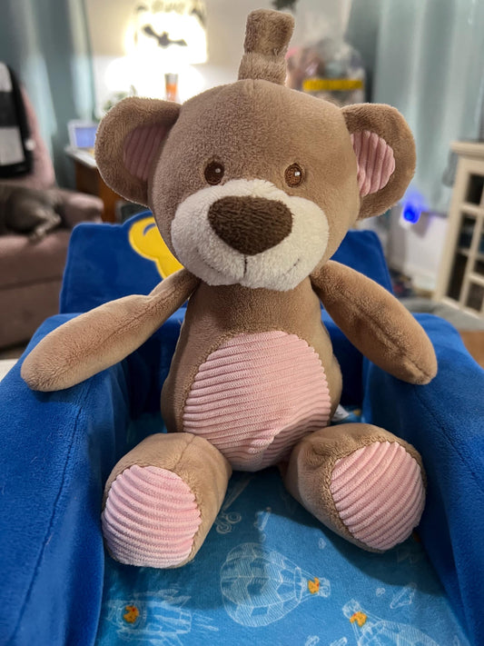 Kellytoy Baby Brown and Pink Teddy Bear Rattle Plush