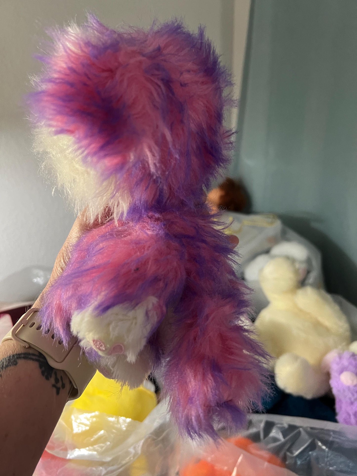 Scruff Luvs Plush Dog, Pink Purple White, Blue Eyes