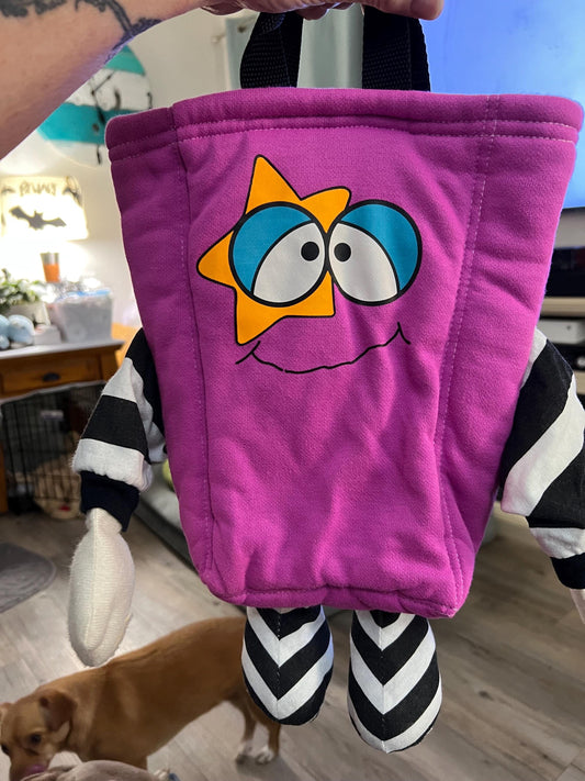 Dooffles Pink/Purple Black and White Striped Bookbag Handbag Plush